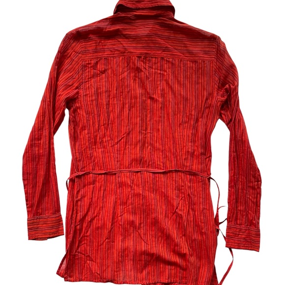 INC Womens Large Blouse Shirt Red Striped Long Sleeve Button Up SLIM Fits Medium - Picture 2 of 7